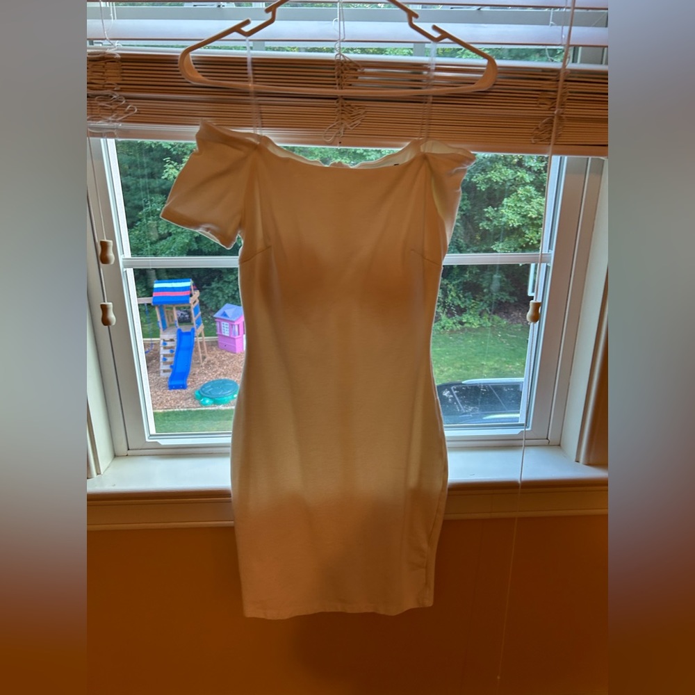 Fitted white off the shoulder